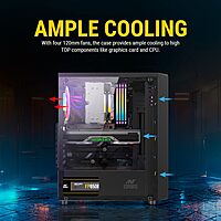 Ant Esports Elite 1100 Mid Tower Gaming Cabinet Black | ATX M-ATX ITX | 4 Rainbow Fans