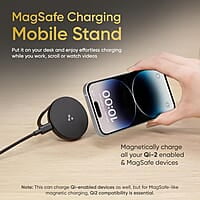 Ambrane 15W MagSafe Wireless Charger & Mobile Stand Lightweight & Foldable for iPhone 15/15 Plus/15 Pro/15 Pro Max, iPhone 12/13/14 Series & Other Qi Devices + Magnetic Ring