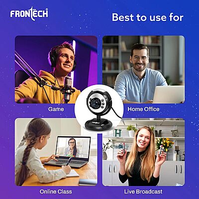 Frontech 2251 Digital Webcam – Full HD | 30 FPS | Built-in Microphone | LED Light | USB Plug & Play | Auto White Balance | Black