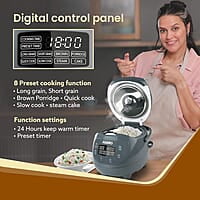 AGARO Imperial Electric Rice Cooker, 2L Ceramic Coated Inner Bowl, Steam Basket, 8 Preset Cooking Function with Advanced Fuzzy Logic 350W