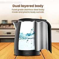AGARO Royal Double Layered Kettle, 1.5 Litres, Double Layered Body, Cool Touch Handle , Dry Boiling Protection, Stainless Steel Inside Body, 1500W