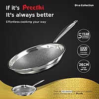 ‎Preethi Diva Collection Triply Stainless Steel Fry Pan with API Technology, 26 cm, Gas & Induction