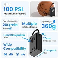Ambrane Wired Tyre Inflator Air Pump for Cars with digital display & LED Light, 60W with up to 100 Psi, Portable Air Compressor, with Nozzles for Car, Bike, Motorcycle, Sports Ball