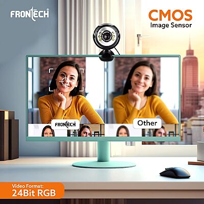 Frontech 2251 Digital Webcam – Full HD | 30 FPS | Built-in Microphone | LED Light | USB Plug & Play | Auto White Balance | Black