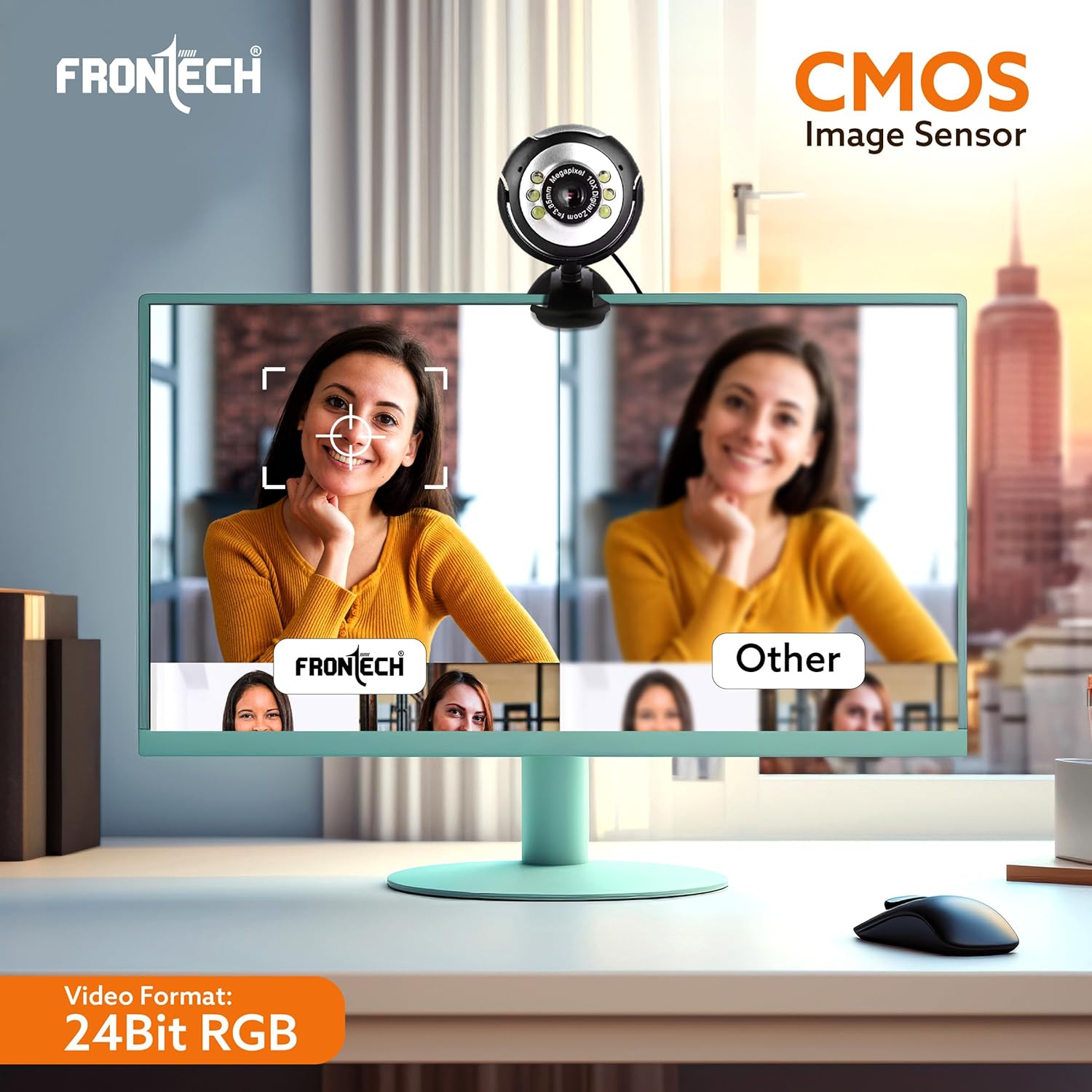 Frontech 2251 Digital Webcam – Full HD | 30 FPS | Built-in Microphone | LED Light | USB Plug & Play | Auto White Balance | Black