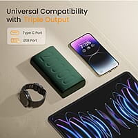 Ambrane 20000mAh Powerbank, 22.5W Fast Charging, Triple Output (2 USB & 1 Type C)