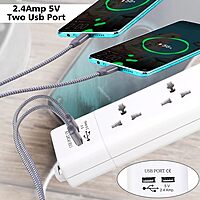Upix Universal Power Strip – 2 USB Ports | Extension Cord with Surge Protection | White