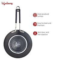 Lifelong Hard Anodized Concave Tawa, 255 mm,Induction and Gas Compatible, Black