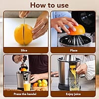 AGARO Regency Electric Citrus Juicer 350W, 650 ml, Pulp Regulator, AC Copper Motor, 2 Cones For All Citrus fruits, 2 filters, Anti Drip, Stainless Steel Body, Silver & Black