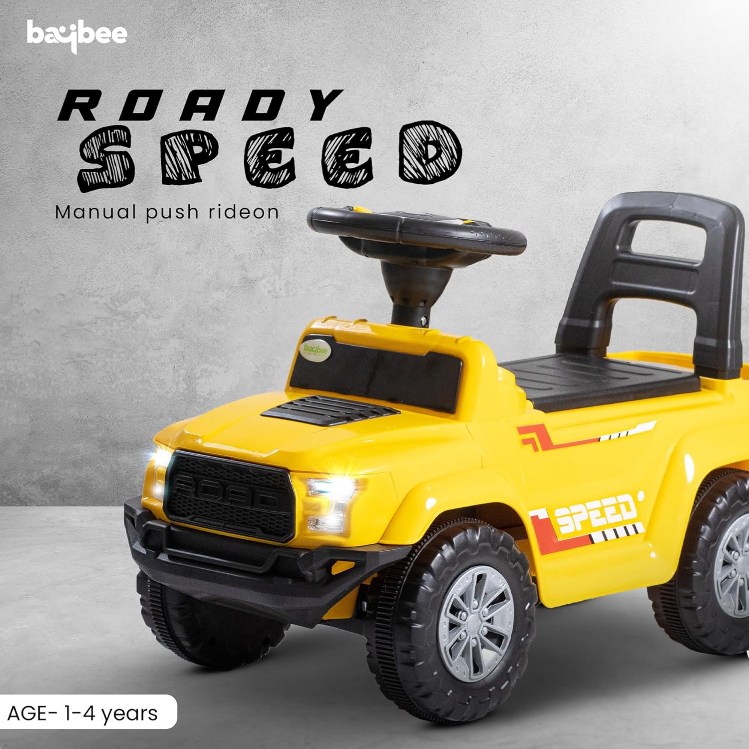 Baybee Push Ride on Baby Jeep for Kids Toys with LED Light & Storage Bin-Yellow Baybee Push Ride on Baby Jeep for Kids Toys with LED Light & Storage Bin-Yellow