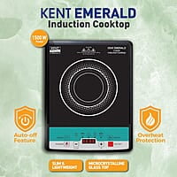 KENT Emerald Induction Cooktop 1500W | Faster Cooking with 5 Preset Options | Full Microcrystalline Glass