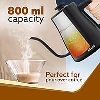 AGARO Grand Electric Goose Neck Kettle, 800 ml, Hot Water, Tea, Coffee, Stainless Steel Body, Narrow Neck, Adjustable Temperature Settings, LED display, Black | 1500 watts