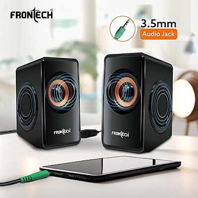 Frontech SPK-0001 multimedia speakers deliver clear, powerful sound with sleek design—perfect for desktops, laptops, and home entertainment.