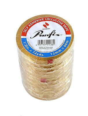 NICHIBAN PANFIX CELLULOSE TAPE TUBE OF 12 ROLLS, ECO-FRIENDLY, 12mm X 66m (1/2'' TUBE)
