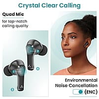 Ambrane TWS in Ear Earbuds with ENC Clear Calls & High Bass, 31h Playtime, BT 5.1 Wireless Headphone, Touch Control in Ear TWS with 4 Mic, IPX4 Water Resistance & Voice Assistance