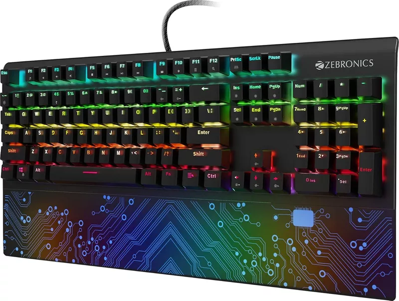 Zebronics RGB Keyboard (Zeb-max) features customizable RGB lighting, mechanical feel keys, and a durable design. Perfect for gamers and typists seeking style and performance in one package.