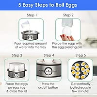 AGARO Crown Instant Egg Boiler 360 Watts, Boils Up to 7 Eggs with 3 Modes Heating/Stainless Steel Body (Silver)