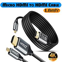 UPORT Micro HDMI to HDMI Cable 1.8M supports 4K resolution, ensuring high-quality video and audio transmission. Perfect for connecting devices like cameras, tablets, and laptops to TVs or monitors.