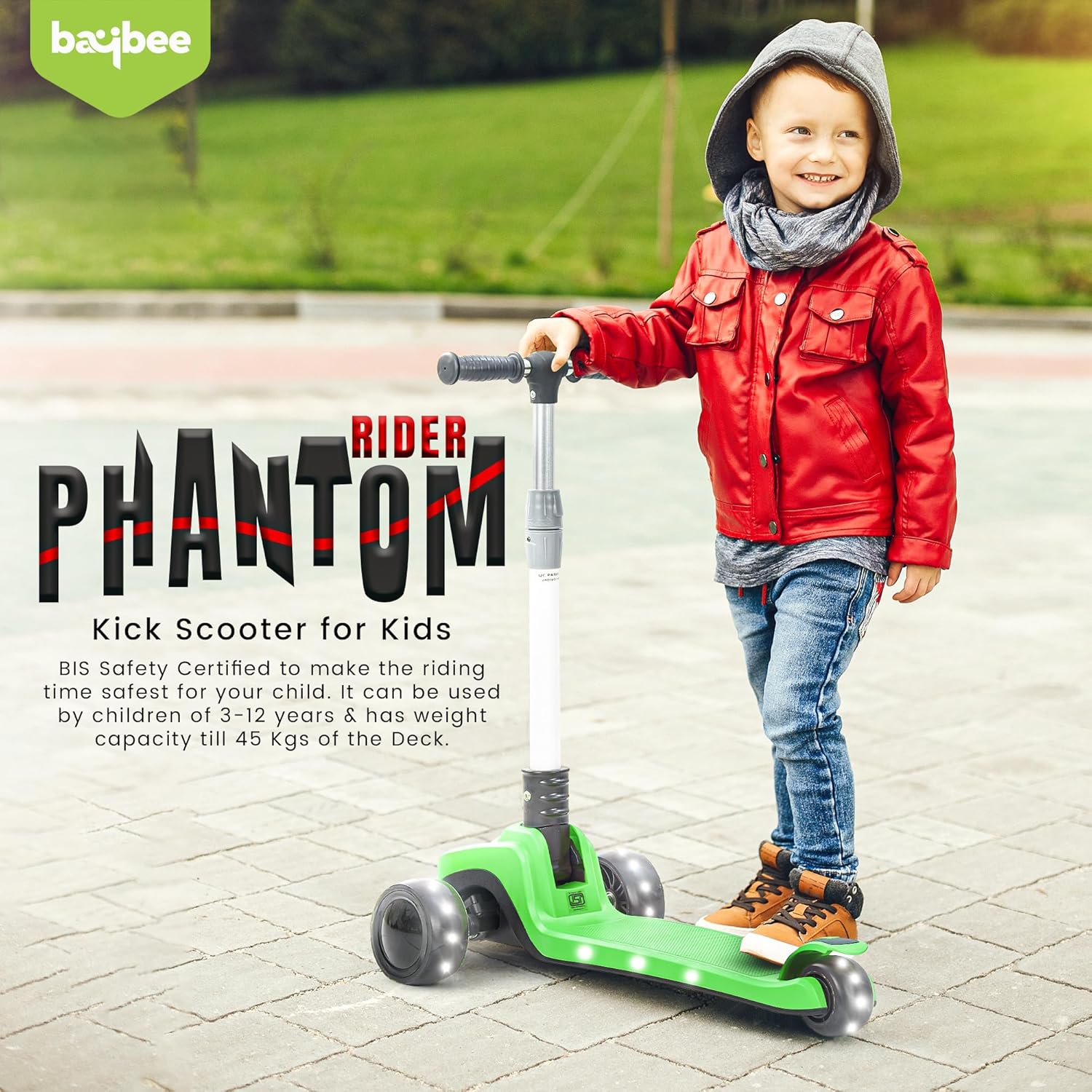 Baybee Phantom Skate Scooter for Kids, Foaldble 3 Wheel Kids Scooter with 3 Height Adjustable- Green Baybee Phantom Skate Scooter for Kids, Foaldble 3 Wheel Kids Scooter with 3 Height Adjustable- Green