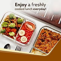 AGARO Compartment Lunch Box/Container 600Ml, Office Tiffin Box for Men & Women, Borosilicate Glass Body