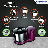 Crompton Greaves Duro 2-L Wet Grinder with Motor Vent-X Technology 1 Jar with Coconut Scrapper and Atta Kneader Accessories