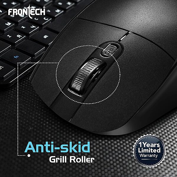 Frontech MS-0056 Wireless Optical Mouse – 2.4GHz | 1600 DPI | USB Nano Receiver | Ergonomic Design | Black | PC & Laptop Mouse