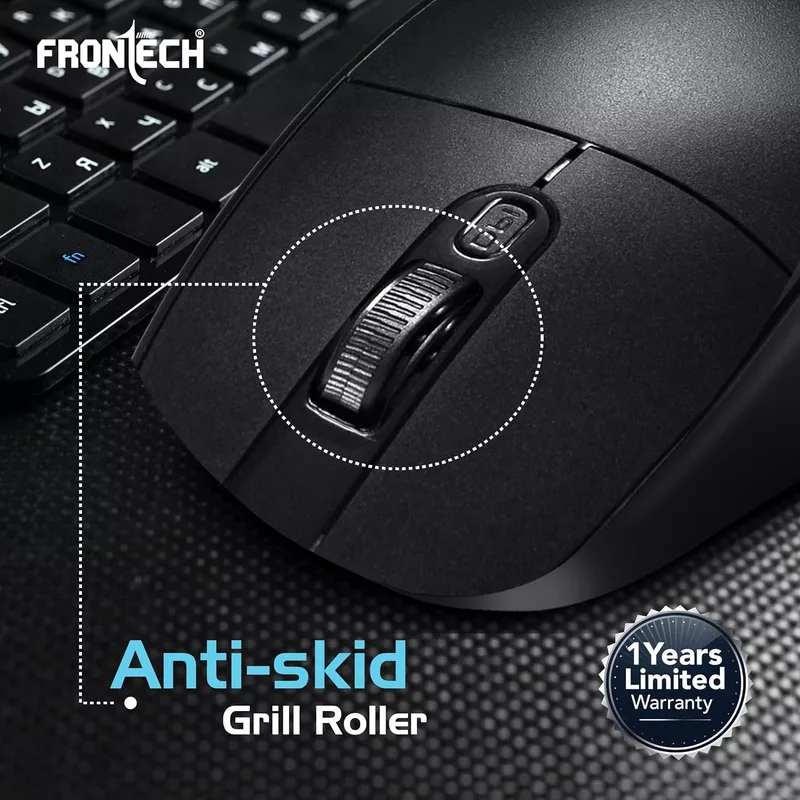 Frontech MS-0056 Wireless Optical Mouse – 2.4GHz | 1600 DPI | USB Nano Receiver | Ergonomic Design | Black | PC & Laptop Mouse
