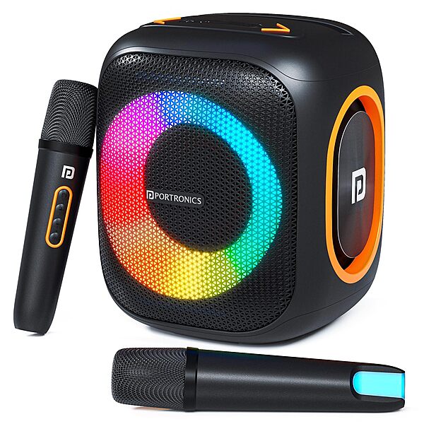 Portronics Dash 10 50W Speaker with Dual Karaoke Mics – Powerful Sound, Party-Ready | Perfect for Events, Music & Home Entertainment