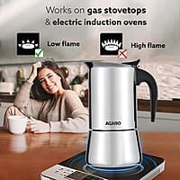 AGARO Royal Moka Pot, Stovetop & Induction Cooktop Classic Espresso & Coffee Maker, 200 Ml