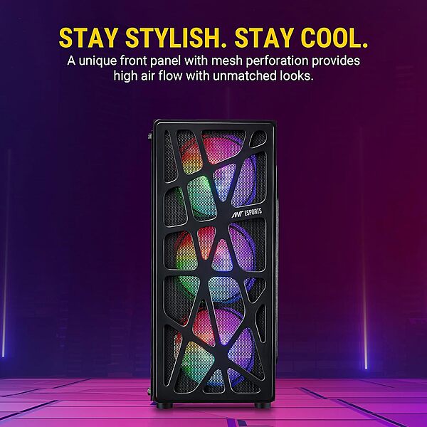 Ant Esports Elite 1100 Mid Tower Gaming Cabinet Black | ATX M-ATX ITX | 4 Rainbow Fans