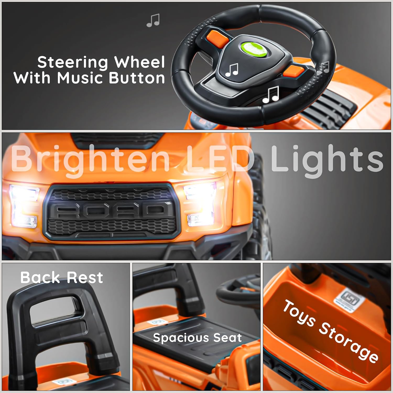Baybee Push Ride on Baby Jeep for Kids Toys with LED Light & Storage Bin-Orange Baybee Push Ride on Baby Jeep for Kids Toys with LED Light & Storage Bin-Orange