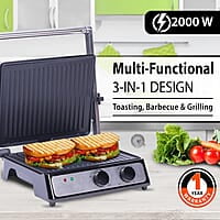 AGARO Grand 2000 Watts Super Jumbo Sandwich Maker with Non-Stick Grill Plates, 180° Flat Openable Plates