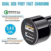 Ambrane 30W Fast Car Charger with Dual Output, Qualcomm Quick Charge 3.0 Compatible with all Cars (ACC11QC