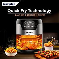 Crompton NourisPro DG 4.5 Ltr Digital Air Fryer with Quick Fry Technology 1500 Watts Double Inner Bowl for Easy Cleaning