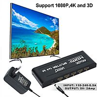 uPort 1x4 HDMI Splitter – 1 Input, 4 Output Ports | Supports 3D 4K x 2K @ 30Hz Full HD | Multi-Monitor Adapter for TVs | Black