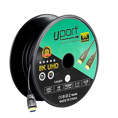 Uport 8K HDMI 2.1 Cable 30m – Fiber Optic UHD, supports 8K@60Hz, 4K@120Hz, HDR, and eARC. Ideal for gaming and home theater setups. Durable, lightweight, and flexible design for easy installation.