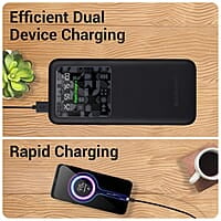 ZEBRONICS MB10000S15 Power Bank, 10000 mAh, Rapid Charge, 22.5W Output, Dual USB Output, PD 3.0 Type C, Built in Protections, Percentage Indicator