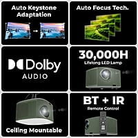 ZEBRONICS PIXAPLAY 26, Smart LED Projector, Dolby Audio, 5000 Lumens, Upto 200" Screen Size, Quad Core Processor, Auto Focus & Keystone, Bluetooth, WiFi, HDMI-ARC, APP Support, Miracast