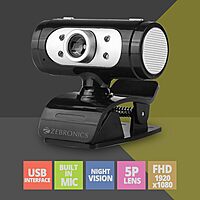Zebronics Zeb-Ultimate Pulse Webcam – 1080p HD, Built-in Mic, Adjustable Clip, Plug & Play