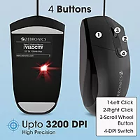Zebronics Zeb-Velocity Mouse – Type-C, 4 Buttons, Ergonomic Design, High Precision, Smooth Tracking, Ideal for Gaming and Work, Plug and Play, Compatible with Multiple Devices, Stylish Look.