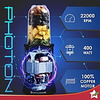 Wonderchef Nutri Blend Photon with Sipper Lid 22000 RPM, 400W  Grinder,Blender & Smoothie Maker