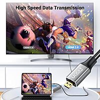 UPORT Micro HDMI to HDMI Cable 1.8M supports 4K resolution, ensuring high-quality video and audio transmission. Perfect for connecting devices like cameras, tablets, and laptops to TVs or monitors.