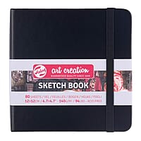 Talens Art Creations Sketchbook, Drawing Notebook, 4.7 x 4.7 inches (12 x 12 cm), Black, Thickness: 4.9 oz/sq ft (140 g/m2), Fine, Neutral, 80 Sheets Bound