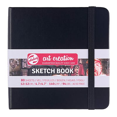 Talens Art Creations Sketchbook, Drawing Notebook, 4.7 x 4.7 inches (12 x 12 cm), Black, Thickness: 4.9 oz/sq ft (140 g/m2), Fine, Neutral, 80 Sheets Bound