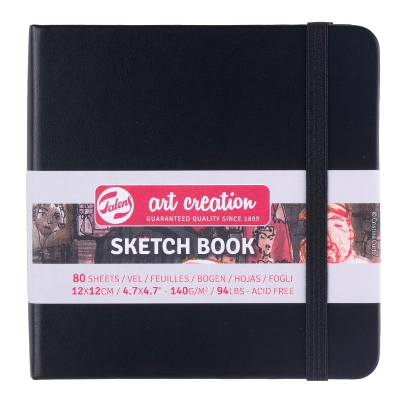 Talens Art Creations Sketchbook, Drawing Notebook, 4.7 x 4.7 inches (12 x 12 cm), Black, Thickness: 4.9 oz/sq ft (140 g/m2), Fine, Neutral, 80 Sheets Bound