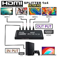uPort 1x4 HDMI Splitter – 1 Input, 4 Output Ports | Supports 3D 4K x 2K @ 30Hz Full HD | Multi-Monitor Adapter for TVs | Black