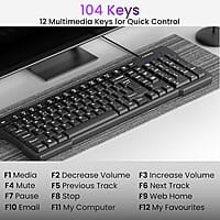 Ambrane Wired Keyboard, 104 Key with Membrane Switch Quick, 12Fn Shortcut Keys, Plug and Play USB Connection Compatible with PC, Mac, Laptop, Comfy and Ergonomically Design