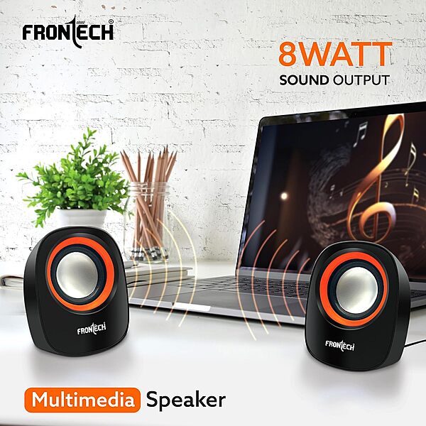 Frontech SPK-0003 multimedia speakers deliver clear, powerful sound with sleek design—ideal for desktops, laptops, and home entertainment.