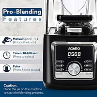 AGARO Imperial Professional Blender, Low Noise, 2200W Watts, 2.5L Capacity, 6 Preset With Pulse, Adjustable Speed & Timer