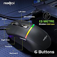 Frontech MS-0104 Wired Optical Mouse – 1000 DPI | Ergonomic Grip | Smooth Tracking | USB Plug & Play | PC & Laptop Mouse